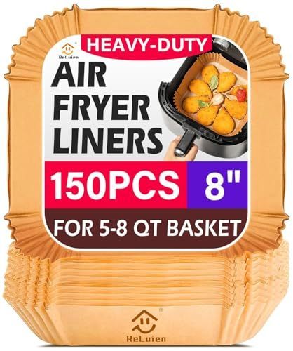 lot 1174 image: Air Fryer Liners Disposable 150Pcs, 8.7 Square Parchment Paper Liner for Air Fryer, Baking, Roasting and Microwave, Non-Stick Airfyer Liners Accessories - Retail $11