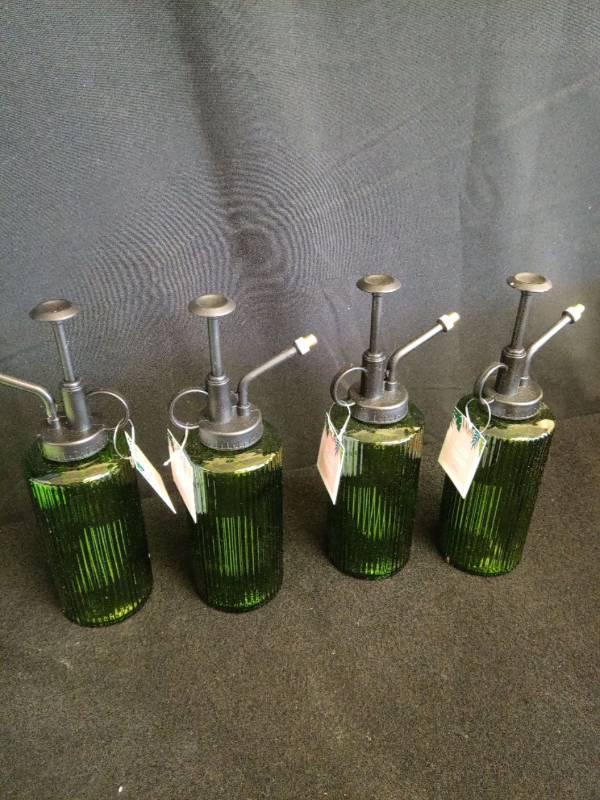lot 1175 image: 4 Vintage Green Glass Plant Misters Set - Retail $45