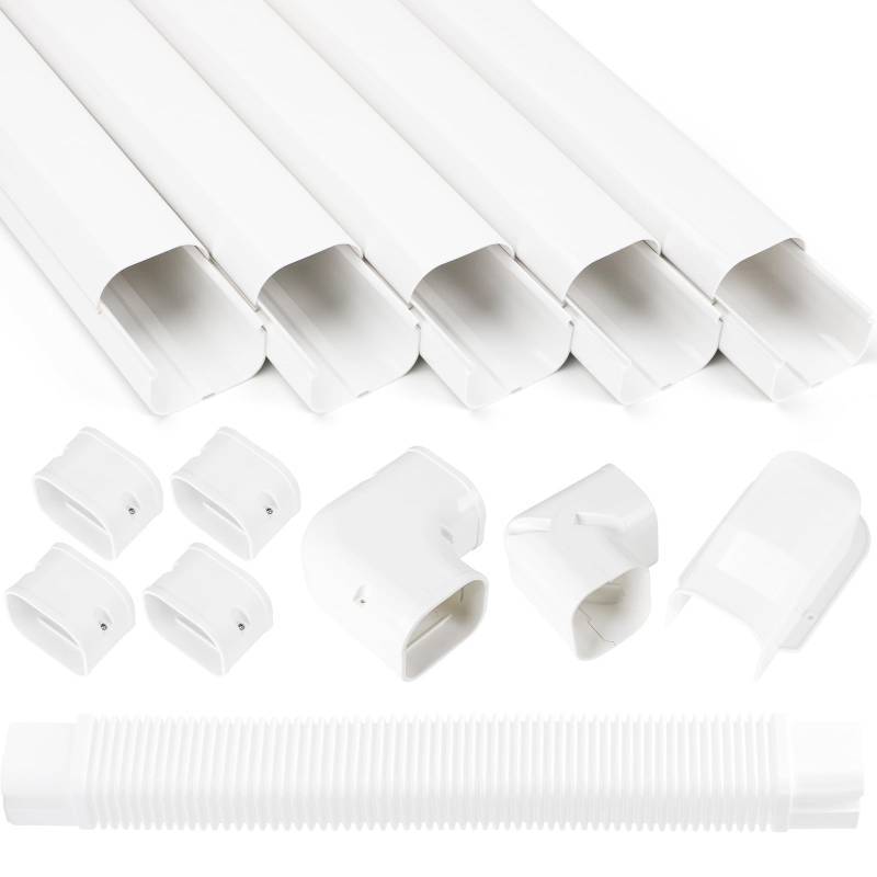 lot 1202 image: Mini Split Line Set Cover Kit 3W 10Ft Air Conditioners Decorative PVC Slim Line Cover for Central AC & Heat Pumps Systems Tubing Cover - Retail $40