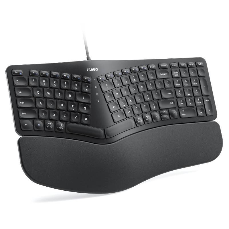 lot 1180 image: Nulea RT05C Wired Ergonomic Keyboard, Split Keyboard with Cushioned Wrist Rest, Adjustable Tilt Legs, Plug and Play, USB Corded, Compatible with WindowsMac - Retail $49