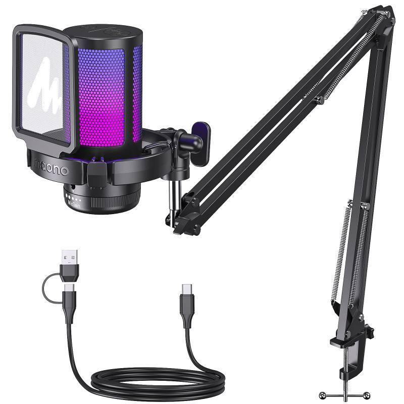 lot 1223 image: MAONO Gaming USB Microphone, Noise Cancellation Condenser Mic with Mute, Gain, Monitoring, Boom Arm Mic for Streaming, Podcast, Twitch, YouTube, Discord, PC, Computer, PS4, PS5, Mac, GamerWave DGM20S - Retail $44