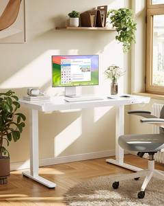 TRESANTI Glass Standing Desk with Drawer, 48 x 24 inch Electric Standing Desk, Height Adjustable Desk with One-Piece Tabletop & USB Charging Ports, Sit Stand Desk with Storage for Home & Office White - Retail: $289