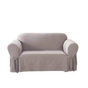 lot 1067 image: KhakiWhite Ticking Twill Cotton Duck round arm Box Cushion One Piece Slipcover, Furniture Cover, Relaxed Woven Fit, 100% Cotton, Machine Washable - Retail $58