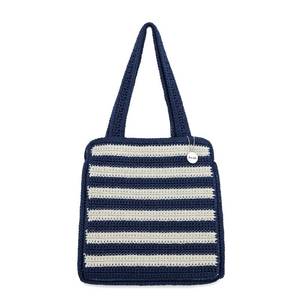 lot 1072 image: Beach Tote Double Handle Straps, Denim Stripewhite handles - Retail $15