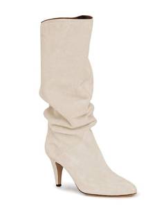 lot 1073 image: Womens Slouchy Knee High Boots Wide Calf Kitten Heel Pointed Toe Pull On Long Boots Winter Shoes Off-White Size 9 - Retail $60