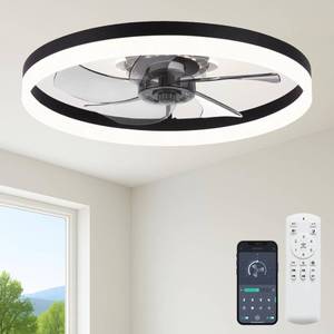 lot 1092 image: Artika 23 Ceiling Fan with Light, Upgraded Low Profile Fan, 3 Speeds, Timmer LED, App & Remote Control, Quiet DC Motor, for Bedroom, Living Room,  Black - Retail $150