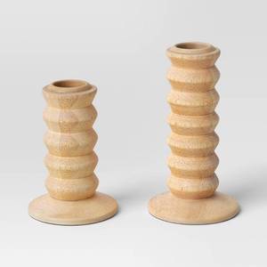 lot 1117 image: 2pk Wood Taper Candle Holder Natural Wood - Room Essentials�� - Retail $14
