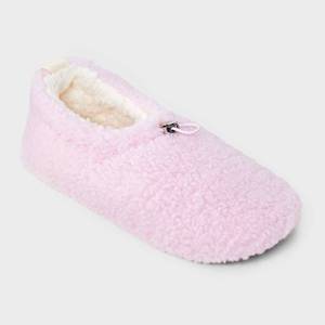lot 1136 image: Womens Faux Shearling Pull-On Slipper Socks with Metal Toggle & Grippers - Pink SM - Retail $13
