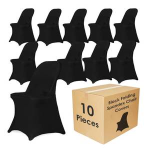 lot 1154 image: Craft And Party 10 Pack Black Spandex Folding Chair Covers, Stretch Polyester Slipcovers for Wedding, Party & Dining Chairs �� Flat Front Design, Universal Fit - Retail $26
