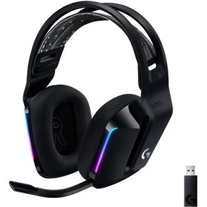 lot 1176 image: Logitech G733 LIGHTSPEED Wireless Gaming Headset with suspension headband  LIGHTSYNC RGB  Blue VOCE mic technology and PRO-G audio drivers  Black - Retail $123