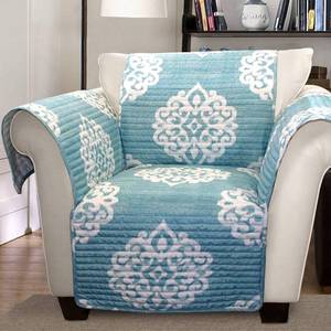 lot 1026 image: Lush Decor Harbor Life Furniture Protector, Arm Chair, 71 W x 75 L, Blue & White  - Chair Cover - Nautical - Armchair Covers - Coastal Decor - Retail $26