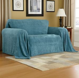lot 1033 image: Montgomery Ward Textured Plush Furniture Throw - Furniture Cover, Big Blanket, Soft, Chair, Blue, 90 x 70 - Retail $45