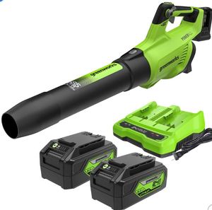 lot 1091 image: Greenworks 48V Cordless Leaf Blower with Two Batteries and Charger - Retail $150