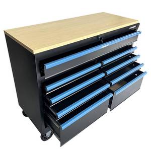 lot 35 image: UNUSED - Onshine 9-Drawer Rolling Tool Cabinet w Wooden Top - Blue