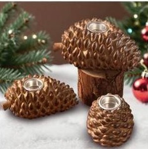 lot 26132 image: Ayieyill Christmas Pine Cone Candle Holders, Set of 3