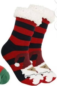 lot 26191 image: NonSkid Christmas Fuzzy Socks, Lot of 5 and Christmas Slap Bracelets