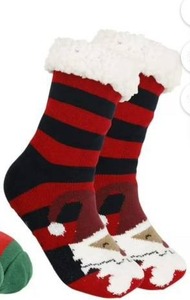 lot 26210 image: NonSkid Christmas Fuzzy Socks, Lot of 5 and Christmas Slap Bracelets