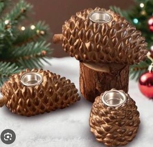 lot 26211 image: Pine Cone Tea Light Candle Holders Set of 3