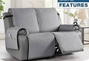 lot 26219 image: Gray Quilted Loveseat Recliner Cover