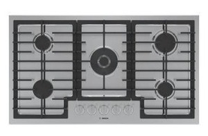 lot 10863 image: Bosch 800 Series 36 inch 5 Burner Stainless Steel Gas Cooktop, NGM8659UC, (Incomplete)