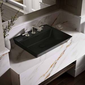 lot 10881 image: Brazn Vitreous China Rectangular Vessel Sink in Honed Black, Approximately 23.25 W x 19.25 D x 4.75 H
