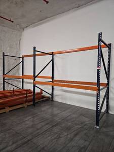 lot 9651 image: Industrial Pallet Racking System with Orange Beams