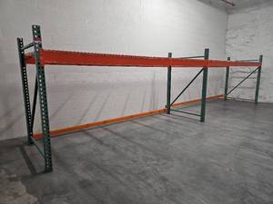 lot 9655 image: Industrial Pallet Racking System with Orange Beams