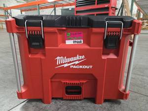 lot 9668 image: Milwaukee PACKOUT Tool Storage Box with M18 Fuel 6.5in Plunge Track Saw