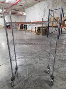 lot 9720 image: 4-Tier Chrome Wire Rolling Cart with Wheels