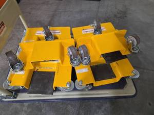 lot 9724 image: Industrial Heavy-Duty Vestil Pallet Rack Moving Dollies - Set of 6