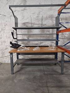 lot 9732 image: Adjustable Height Computer Workstation with Overhead Dividers and Lighting