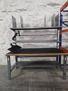 lot 9734 image: Industrial Packing Station Workbench with Overhead Dividers