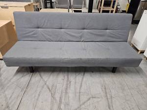 lot 9752 image: Gray Fabric Convertible Futon Sofa Bed