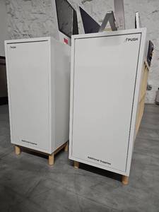 lot 9755 image: White Storage Cabinets with Wooden Legs Additional Supplies