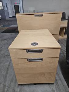 lot 9756 image: Maple Wood Mobile Filing Cabinet with Locking Drawers