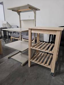 lot 9760 image: Wood Kitchen Cart with Storage Shelves and Metal Frame Work Station