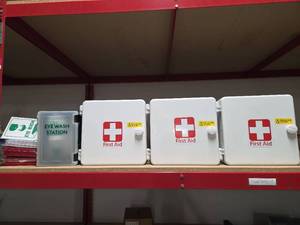 lot 9779 image: First Aid Kit and Eye Wash Station Set