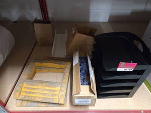 lot 9794 image: Pallet Jack Wheel Stops Desktop Organizer and Plastic Sign Holders