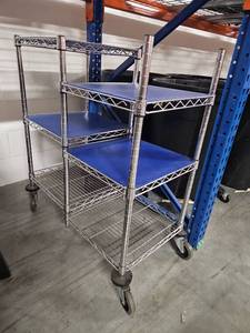 lot 9812 image: 4-Tier Chrome Wire Shelving Unit with Casters