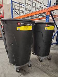 lot 9814 image: 32-Gallon Multi-Purpose Storage Container with Wheels - Set of (2)