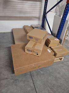 lot 9824 image: Industrial Packing Station Work Bench with Storage and Equipment