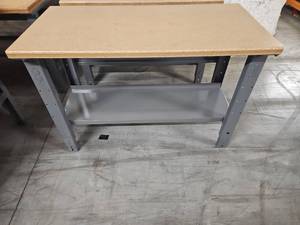 lot 9835 image: Heavy-Duty Steel Work Bench with Wood Top