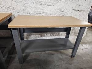 lot 9836 image: Heavy-Duty Steel Frame Wood Top Workbench
