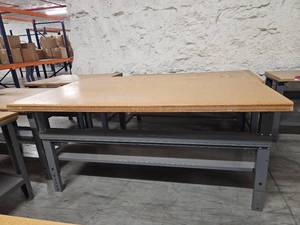 lot 9839 image: Industrial Wood Top Work Bench with Steel Frame