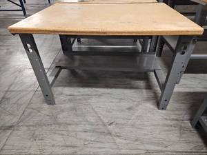 lot 9841 image: Industrial Wood Top Work Bench with Metal Frame