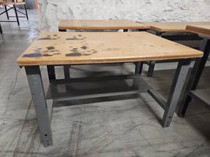 lot 9842 image: Industrial Workbench with Wood Top and Steel Frame