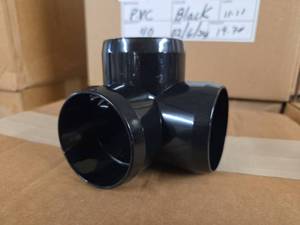 lot 9848 image: Furniture Grade Black 2in PVC 3-Way Pipe Fitting - Set of 2 Boxes