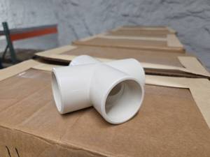 lot 9857 image: Furniture Grade 1.5in White PVC Pipe Fittings Cross Junction Connectors - Set of 3 Boxes