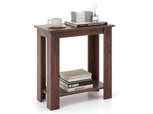 Giantex Narrow End Table, 2-Tier Side Table with Open Storage Shelf, Retro Wood Sofa Table Bedside Tables for Small Spaces, Slim Nightstand for Living Room, Bedroom, Easy Assembly, Walnut - Retail: $75