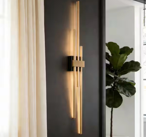 lot 43605 image: 42.1 in. H 3-Light Plating Brass Large Linear LED Wall Sconce Modern Black Wall Lamp for Hallways,Living Room and Stairs - Retail $316